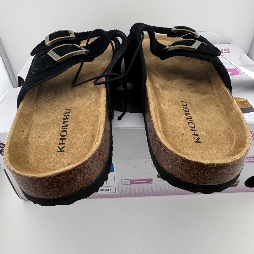 Khombu Ashville Slide Sandals Womens 7 Black New Suede Leather Buckle Comfort - Picture 7 of 9